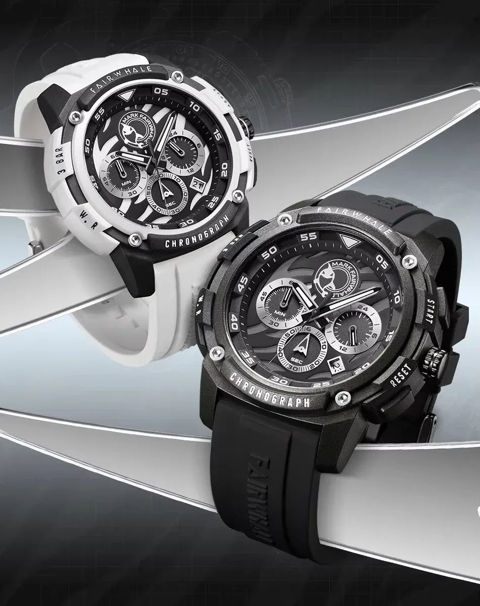 ساعة مارك فيروهيل الأنيقة للرجال - ساعة كوارتز مضيئة مقاومة للماء بحزام من السيليكون، كرونوغراف، عرض التاريخ وتصميم رياضي للارتداء الرسمي وغير الرسمي