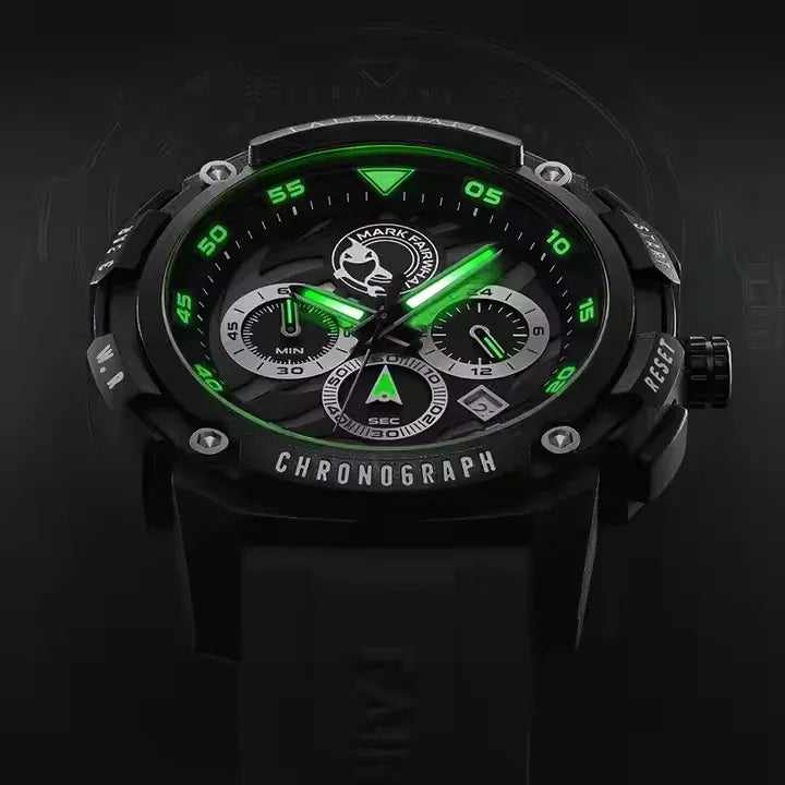 ساعة مارك فيروهيل الأنيقة للرجال - ساعة كوارتز مضيئة مقاومة للماء بحزام من السيليكون، كرونوغراف، عرض التاريخ وتصميم رياضي للارتداء الرسمي وغير الرسمي