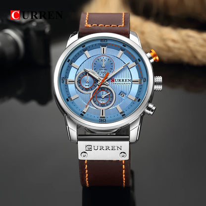 CURREN Luxury Chronograph Men's Watch with High Quality Leather Band