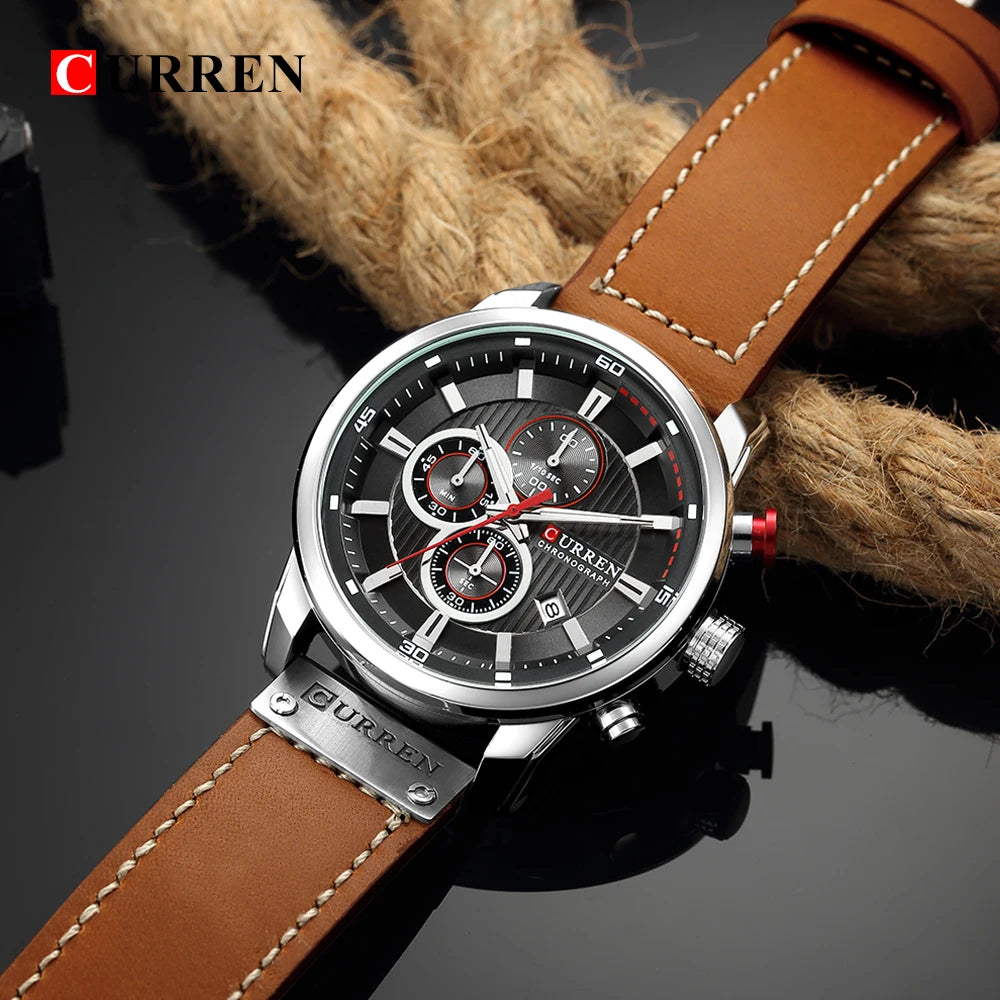 CURREN Luxury Chronograph Men's Watch with High Quality Leather Band