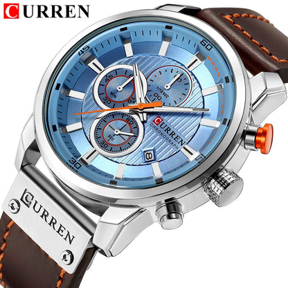 CURREN Luxury Chronograph Men's Watch with High Quality Leather Band