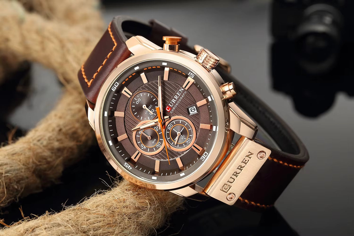 CURREN Luxury Chronograph Men's Watch with High Quality Leather Band