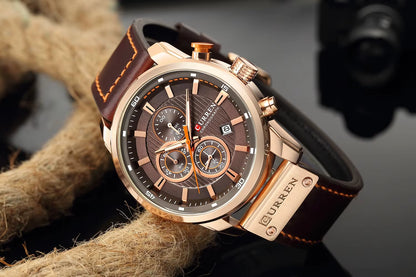 CURREN Luxury Chronograph Men's Watch with High Quality Leather Band