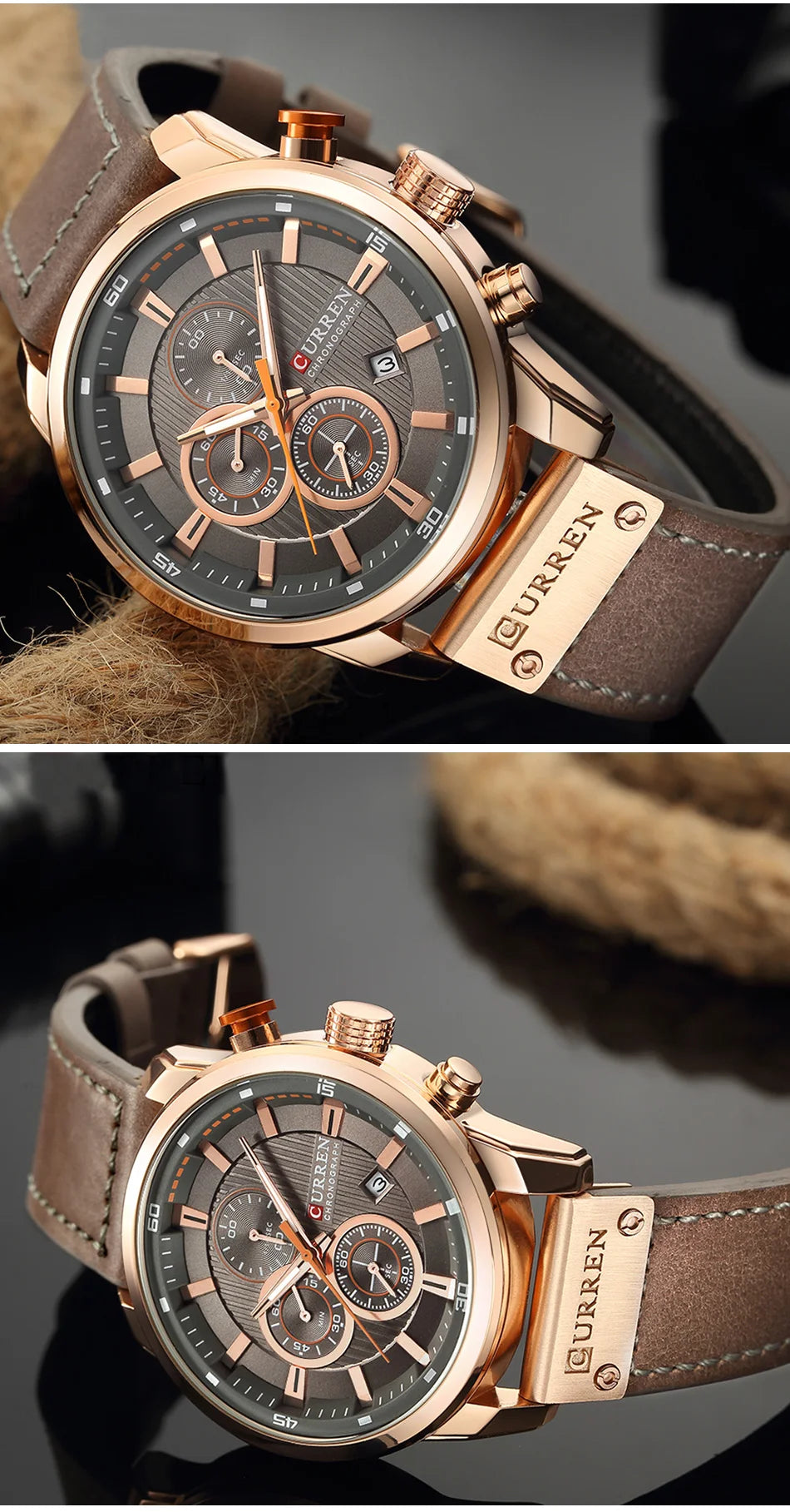 CURREN Luxury Chronograph Men's Watch with High Quality Leather Band