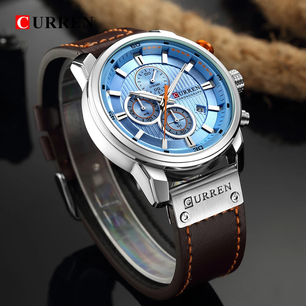 CURREN Luxury Chronograph Men's Watch with High Quality Leather Band