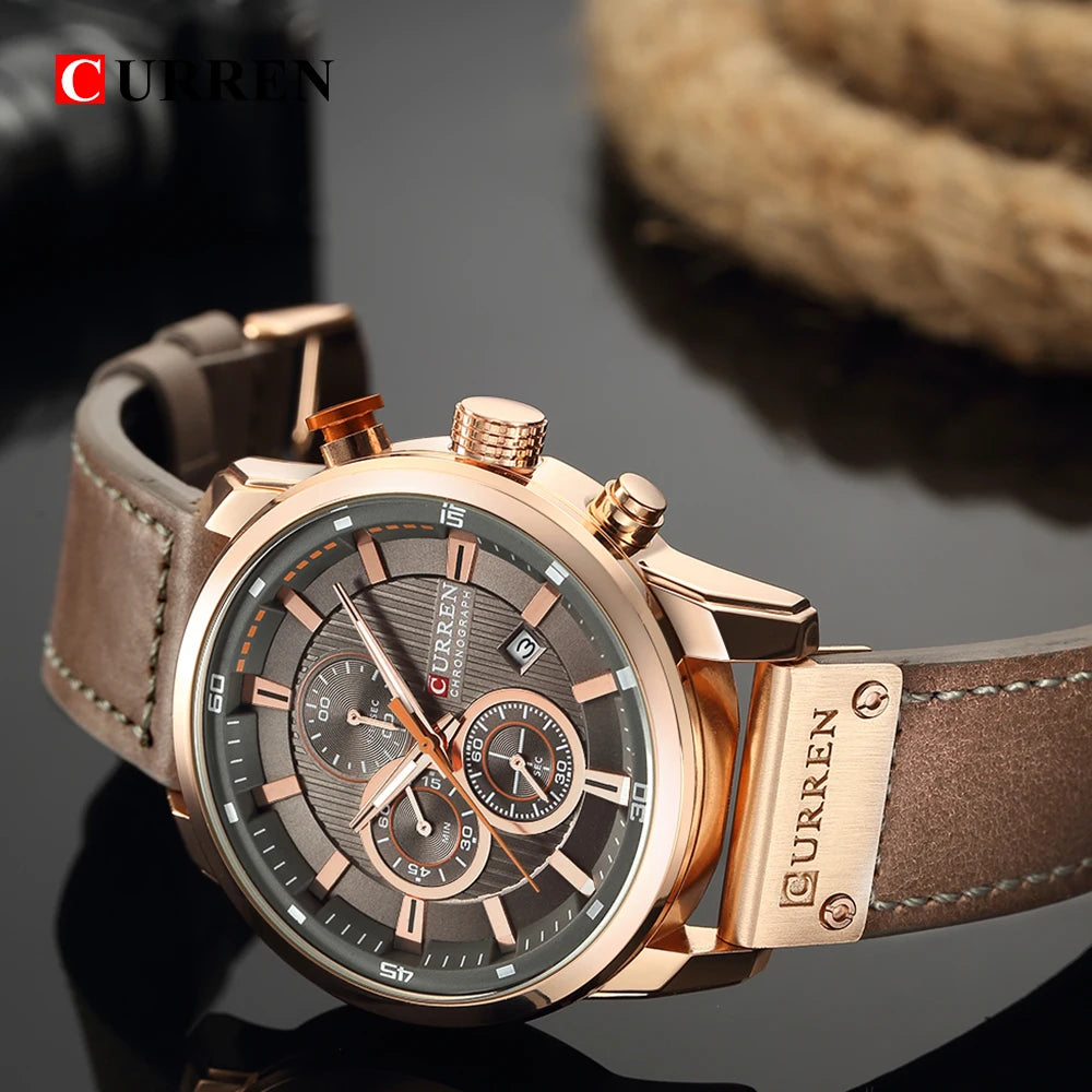 CURREN Luxury Chronograph Men's Watch with High Quality Leather Band