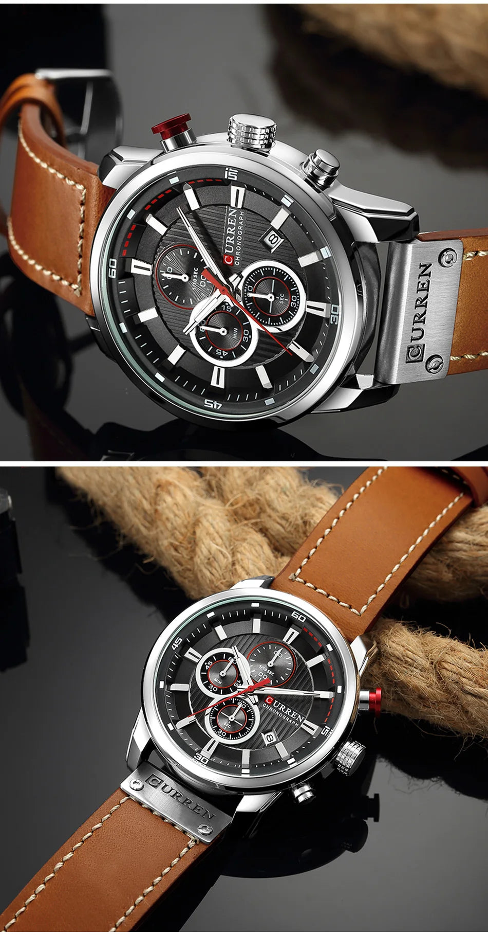 CURREN Luxury Chronograph Men's Watch with High Quality Leather Band