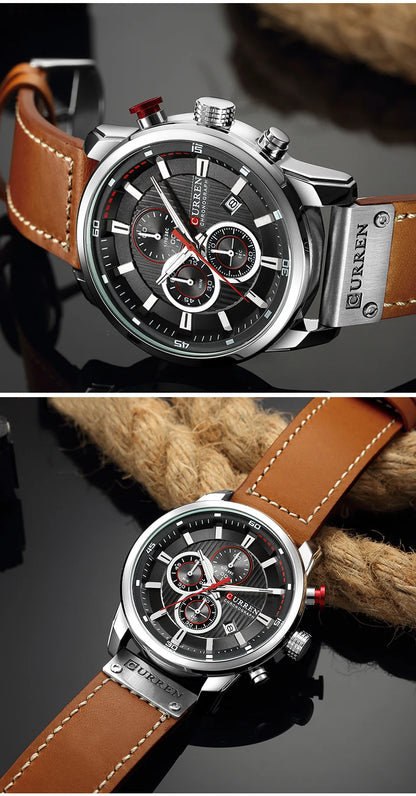 CURREN Luxury Chronograph Men's Watch with High Quality Leather Band