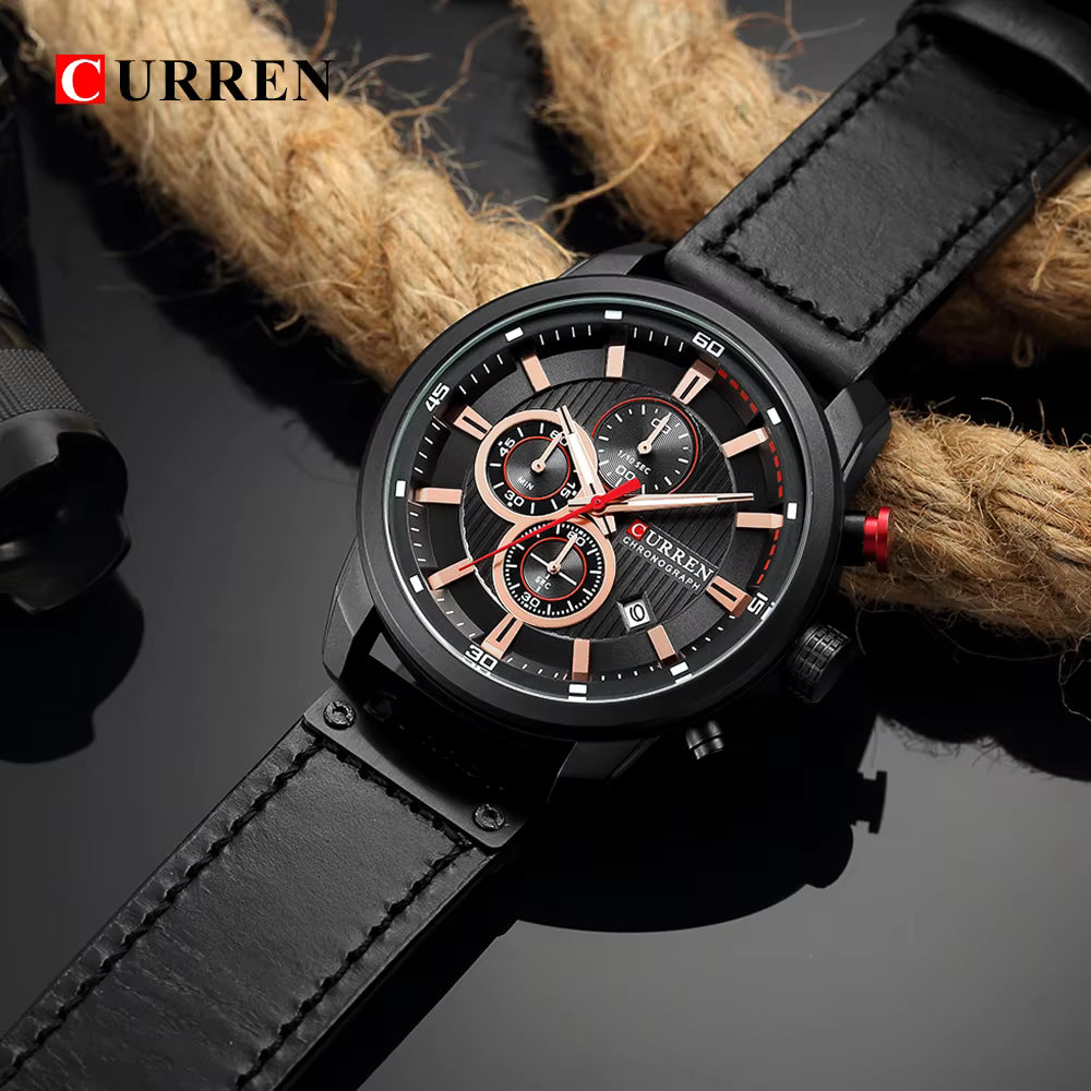 CURREN Luxury Chronograph Men's Watch with High Quality Leather Band