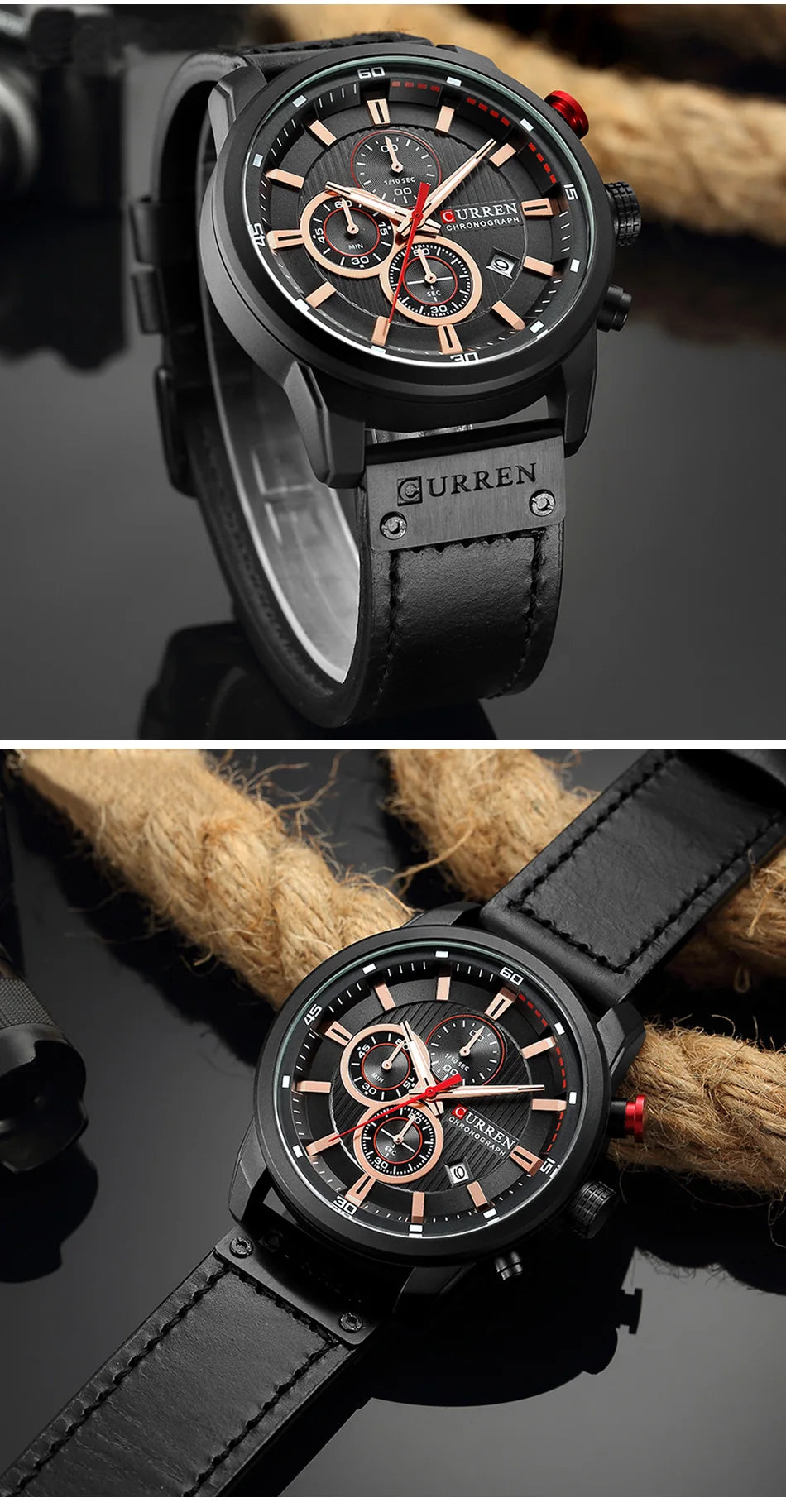 CURREN Luxury Chronograph Men's Watch with High Quality Leather Band
