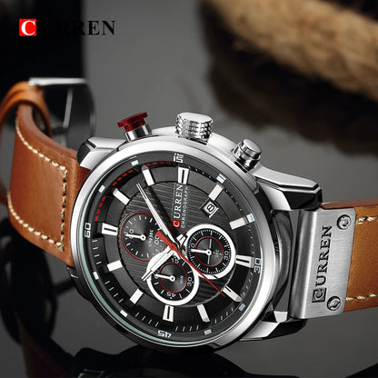 CURREN Luxury Chronograph Men's Watch with High Quality Leather Band