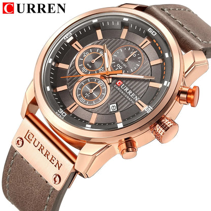 CURREN Luxury Chronograph Men's Watch with High Quality Leather Band