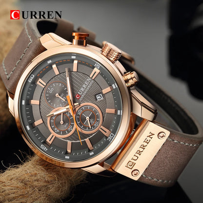 CURREN Luxury Chronograph Men's Watch with High Quality Leather Band