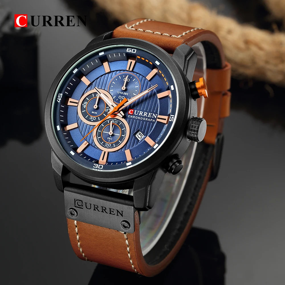 CURREN Luxury Chronograph Men's Watch with High Quality Leather Band