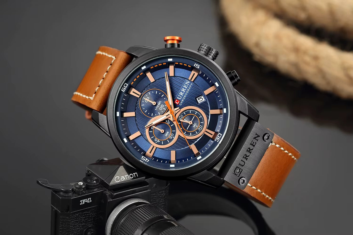 CURREN Luxury Chronograph Men's Watch with High Quality Leather Band