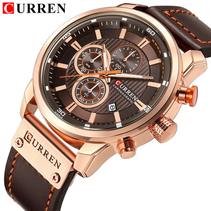 CURREN Luxury Chronograph Men's Watch with High Quality Leather Band