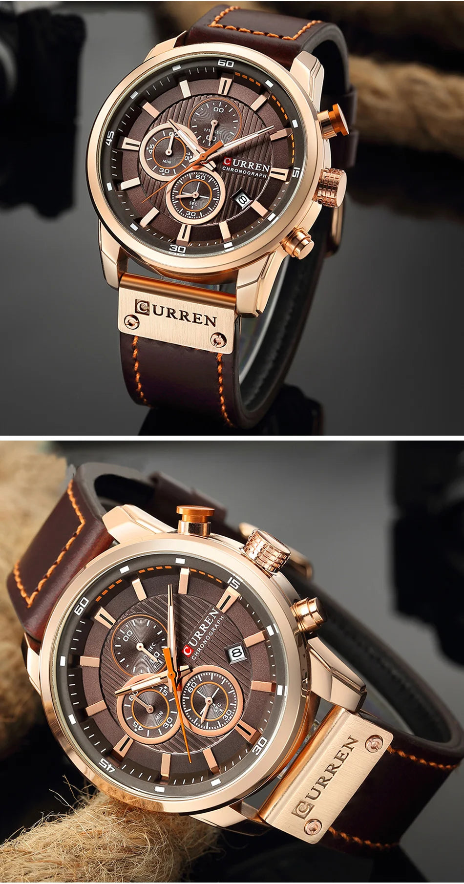 CURREN Luxury Chronograph Men's Watch with High Quality Leather Band