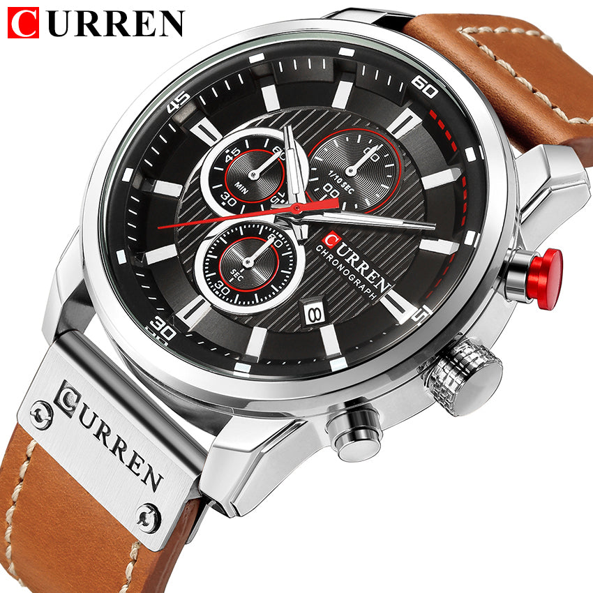 CURREN Luxury Chronograph Men's Watch with High Quality Leather Band
