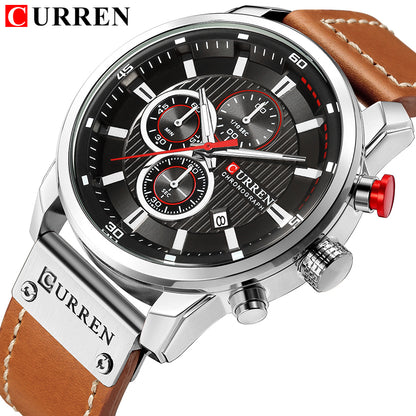 CURREN Luxury Chronograph Men's Watch with High Quality Leather Band