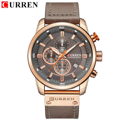 CURREN Luxury Chronograph Men's Watch with High Quality Leather Band