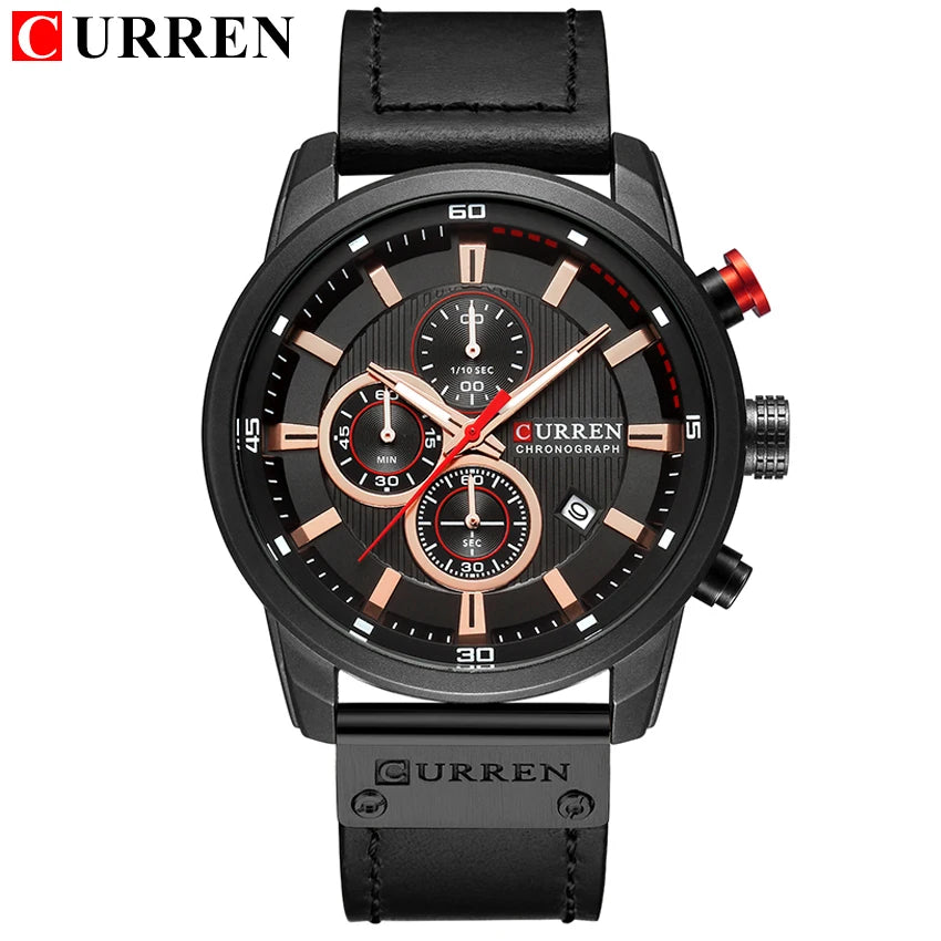 CURREN Luxury Chronograph Men's Watch with High Quality Leather Band