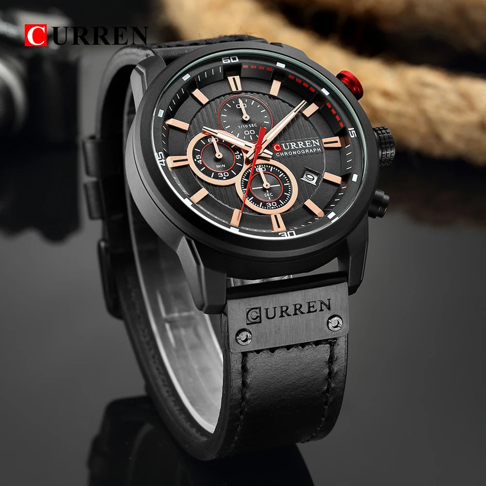 CURREN Luxury Chronograph Men's Watch with High Quality Leather Band