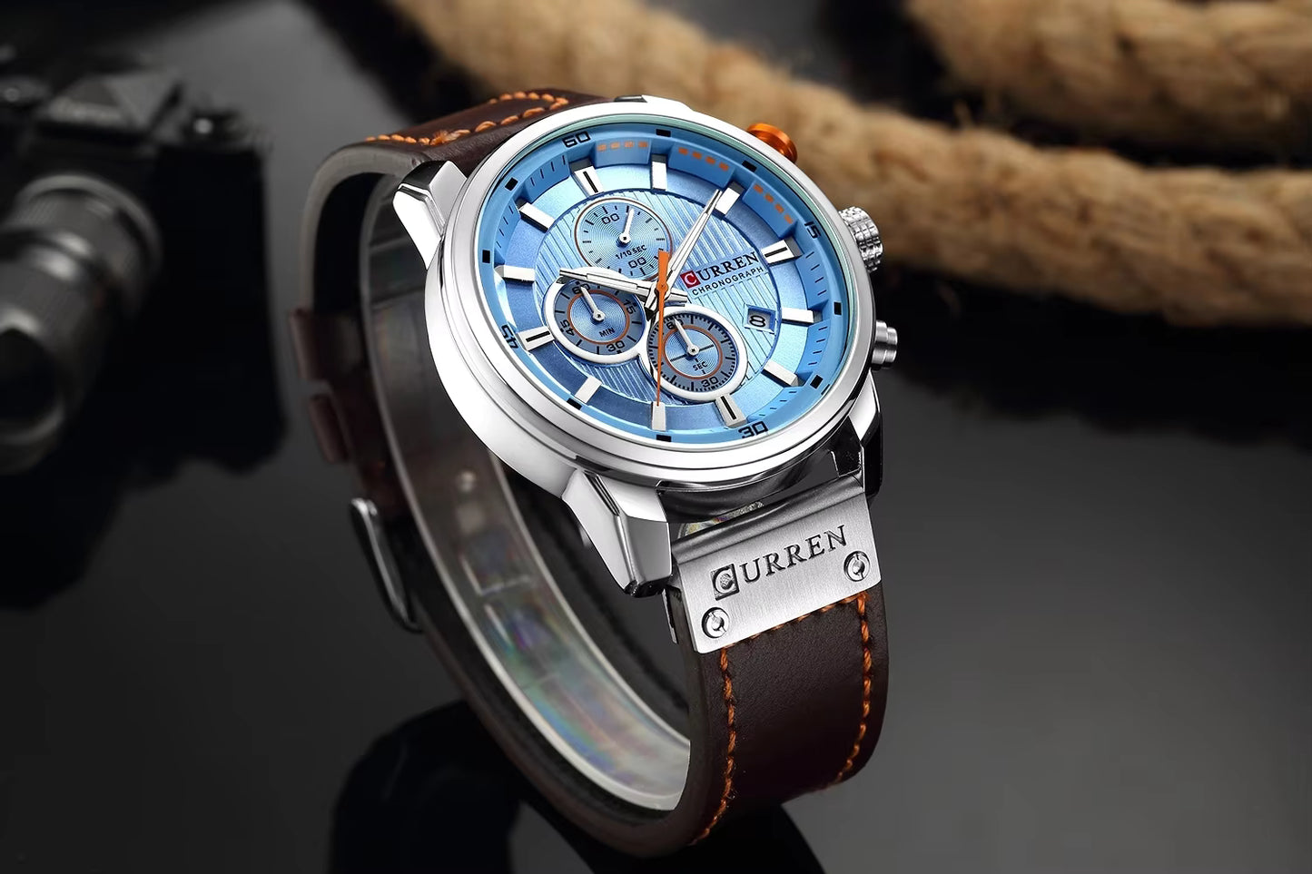 CURREN Luxury Chronograph Men's Watch with High Quality Leather Band
